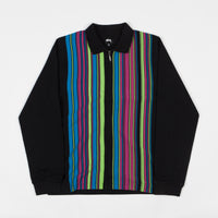 Stussy Simon Long Sleeve Zip Polo Shirt - Black thumbnail