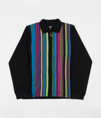 Stussy Simon Long Sleeve Zip Polo Shirt - Black