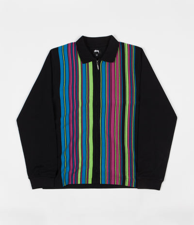 Stussy Simon Long Sleeve Zip Polo Shirt - Black