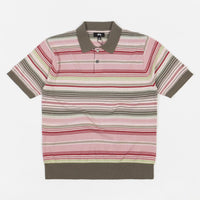 Stussy Stripe Knit Polo Shirt - Olive thumbnail