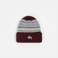 Stussy Striped Cuff Beanie - Burgundy thumbnail