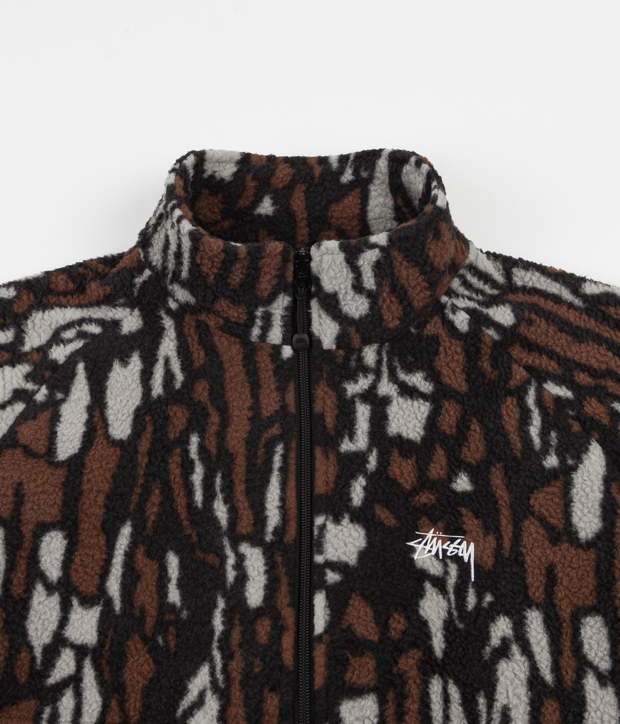 Stussy Tree Bark Fleece Jacket - Brown | Flatspot