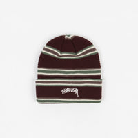 Stussy Triple Stripe Cuff Beanie - Burgundy thumbnail