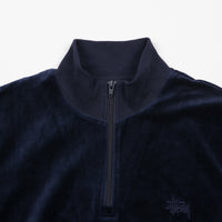 Stussy Velour Long Sleeve Zip Mockneck Sweatshirt - Navy thumbnail