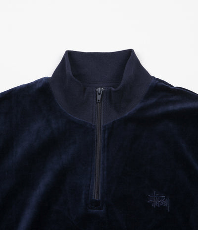 Stussy Velour Long Sleeve Zip Mockneck Sweatshirt - Navy