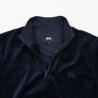 Stussy Velour Long Sleeve Zip Mockneck Sweatshirt - Navy thumbnail