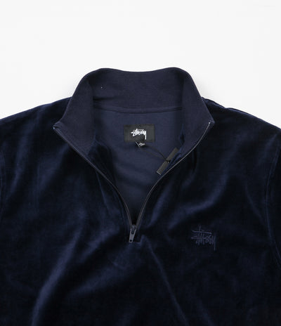 Stussy Velour Long Sleeve Zip Mockneck Sweatshirt - Navy