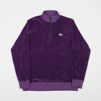 Stussy Velour Zip Mock Neck Sweatshirt - Purple thumbnail