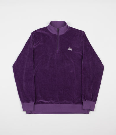 Stussy Velour Zip Mock Neck Sweatshirt - Purple