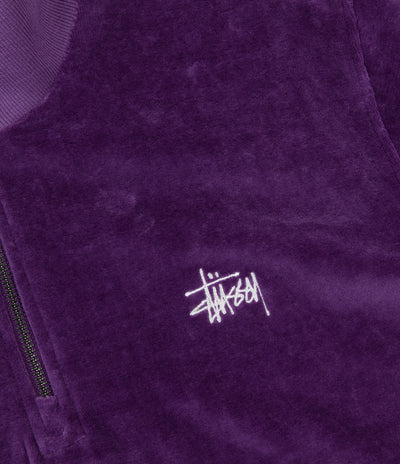 Stussy Velour Zip Mock Neck Sweatshirt - Purple