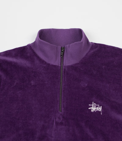 Stussy Velour Zip Mock Neck Sweatshirt - Purple