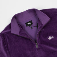 Stussy Velour Zip Mock Neck Sweatshirt - Purple thumbnail