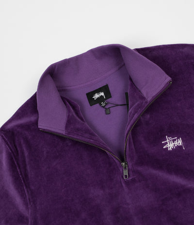 Stussy Velour Zip Mock Neck Sweatshirt - Purple