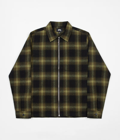 Stussy Zip Up Shadow Plaid Long Sleeve Shirt - Green