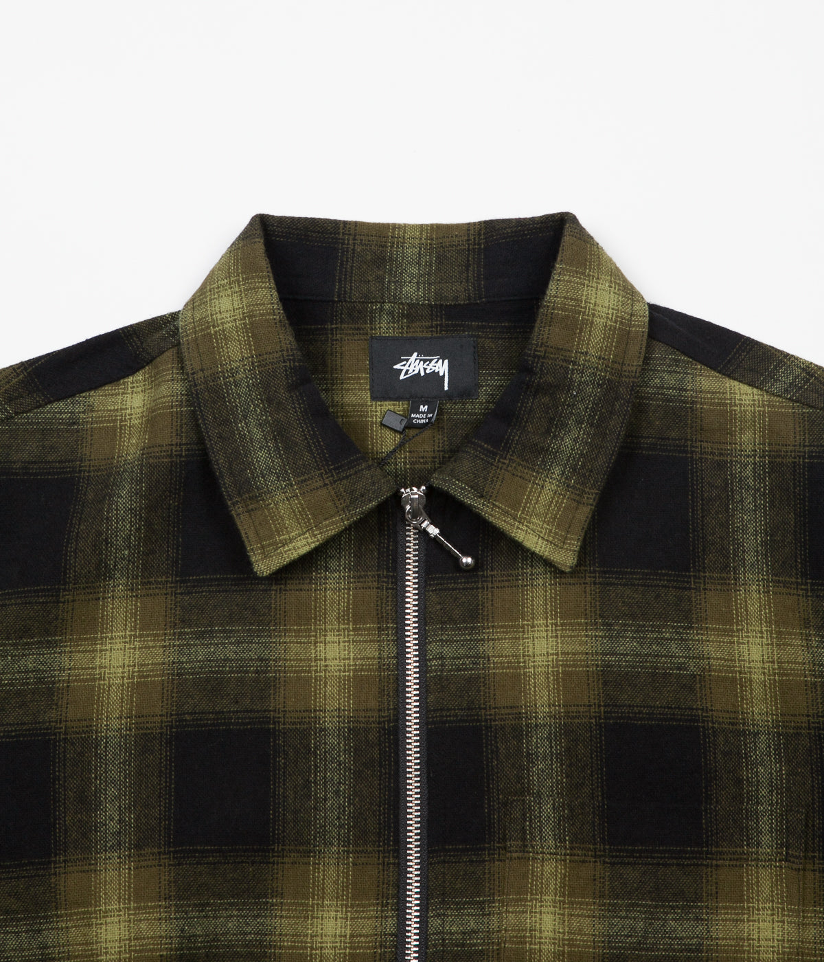 Stussy Zip Up Shadow Plaid Long Sleeve Shirt - Green | Flatspot