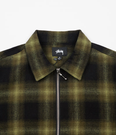 Stussy Zip Up Shadow Plaid Long Sleeve Shirt - Green