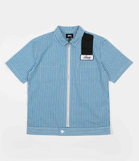 Stussy Zip Up Work Shirt - Blue Stripe