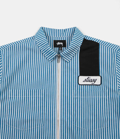 Stussy Zip Up Work Shirt - Blue Stripe