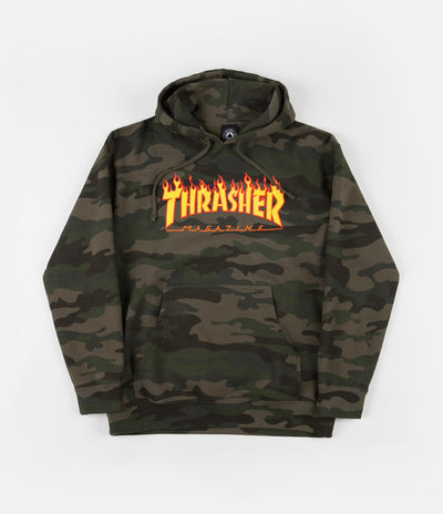 Thrasher Flame Logo Hoodie - Forest Camo