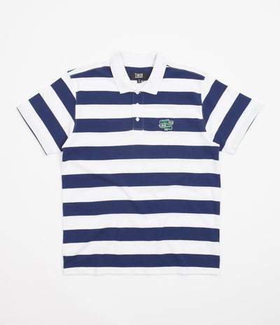 Tired The Gator Striped Polo Shirt - White / Navy