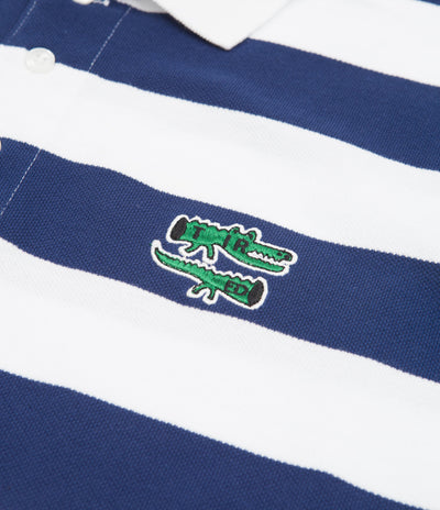 Tired The Gator Striped Polo Shirt - White / Navy