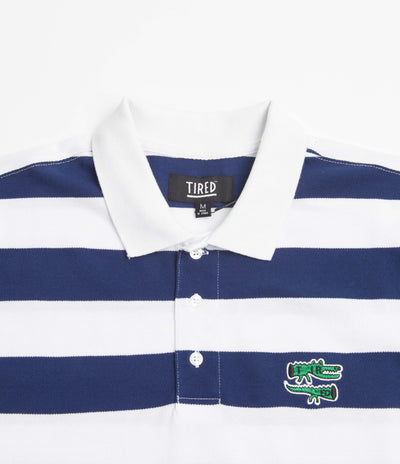 Tired The Gator Striped Polo Shirt - White / Navy