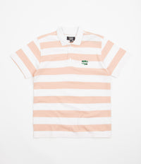 Tired The Gator Striped Polo Shirt - White / Pink