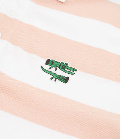 Tired The Gator Striped Polo Shirt - White / Pink