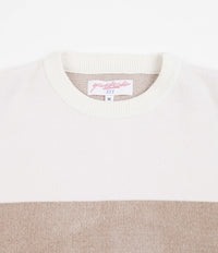 Yardsale Chenille Script Knitted Crewneck Sweatshirt - White / Brown