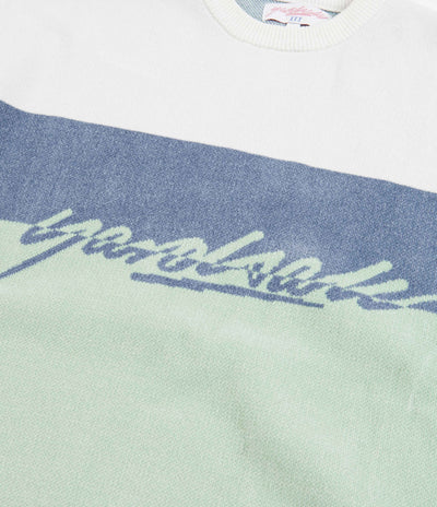 Yardsale Chenille Script Knitted Crewneck Sweatshirt - White / Green / Blue