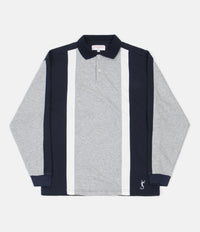 Yardsale Faded Glory Long Sleeve Polo Shirt - Athletic Grey / Navy / White