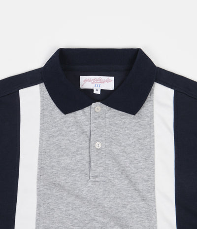 Yardsale Faded Glory Long Sleeve Polo Shirt - Athletic Grey / Navy / White