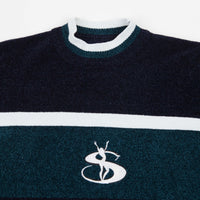 Yardsale Phantasy Chenille Knitted Crewneck Sweatshirt - Navy / Emerald / White thumbnail