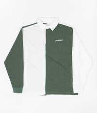 Yardsale Puzzle Long Sleeve Polo Shirt - Forest  / White